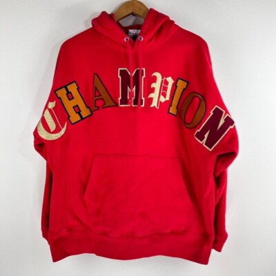 Champion Reverse Weave Red Champion Lettering Hoodie Mens Large | eBay