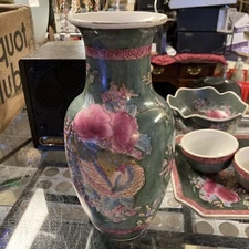 VINTAGE C & F ENTERPRISES PORCELAIN Vase  ~ Hand Painted Bird Of Paradise