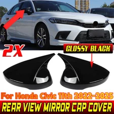 Pair Glossy black Side Rear View Mirror Cover Cap For Honda Civic 11th 2022-2025