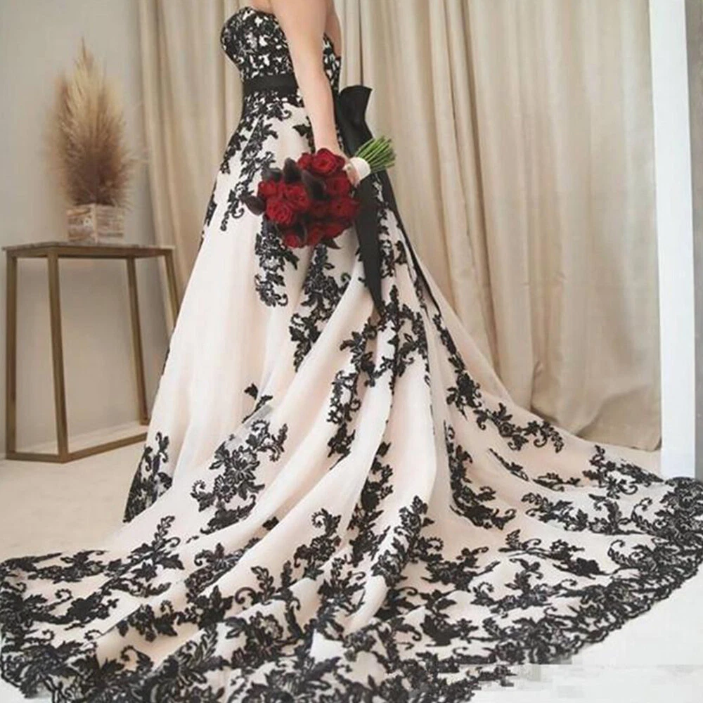 Dresses Black White Lace Applique Bridal Gown Plus Size | eBay