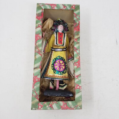 Vintage chinesische Oper Puppe 10'' groß aufwendige traditionelle Kleidung China in Box