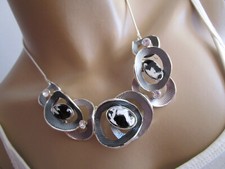 Damen Collier Hals Kette kurz Modekette Modeschmuck Silber Grau Schwarz Strass ß
