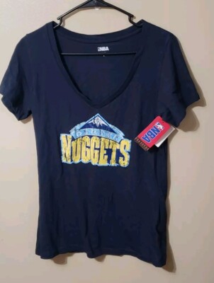 NBA Denver Nuggets Woman's Size Medium  Vneck Tshirt Navy Blue 100% Cotton NWT!