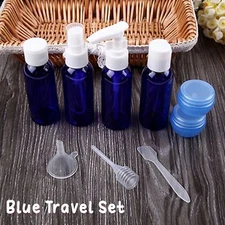 Blue Empty Refillable Silicone Cosmetics Travel Bottles Kit Set With Funnel