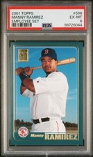 2001 TOPPS EMPLOYEE SET EMBOSSED #596 MANNY RAMIRE RED SOX /150 PSA 6 POP 1 NO ↑