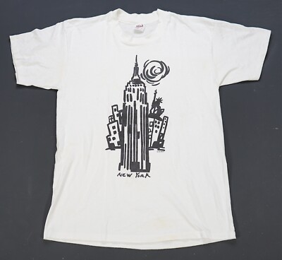Rare Vintage ANVIL New York Landmarks Empire State Statue Liberty T Shirt 90s L