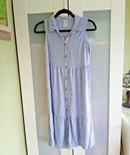 NAIF Cottagecore Blue Striped Dress Sz S Rayon FLAW