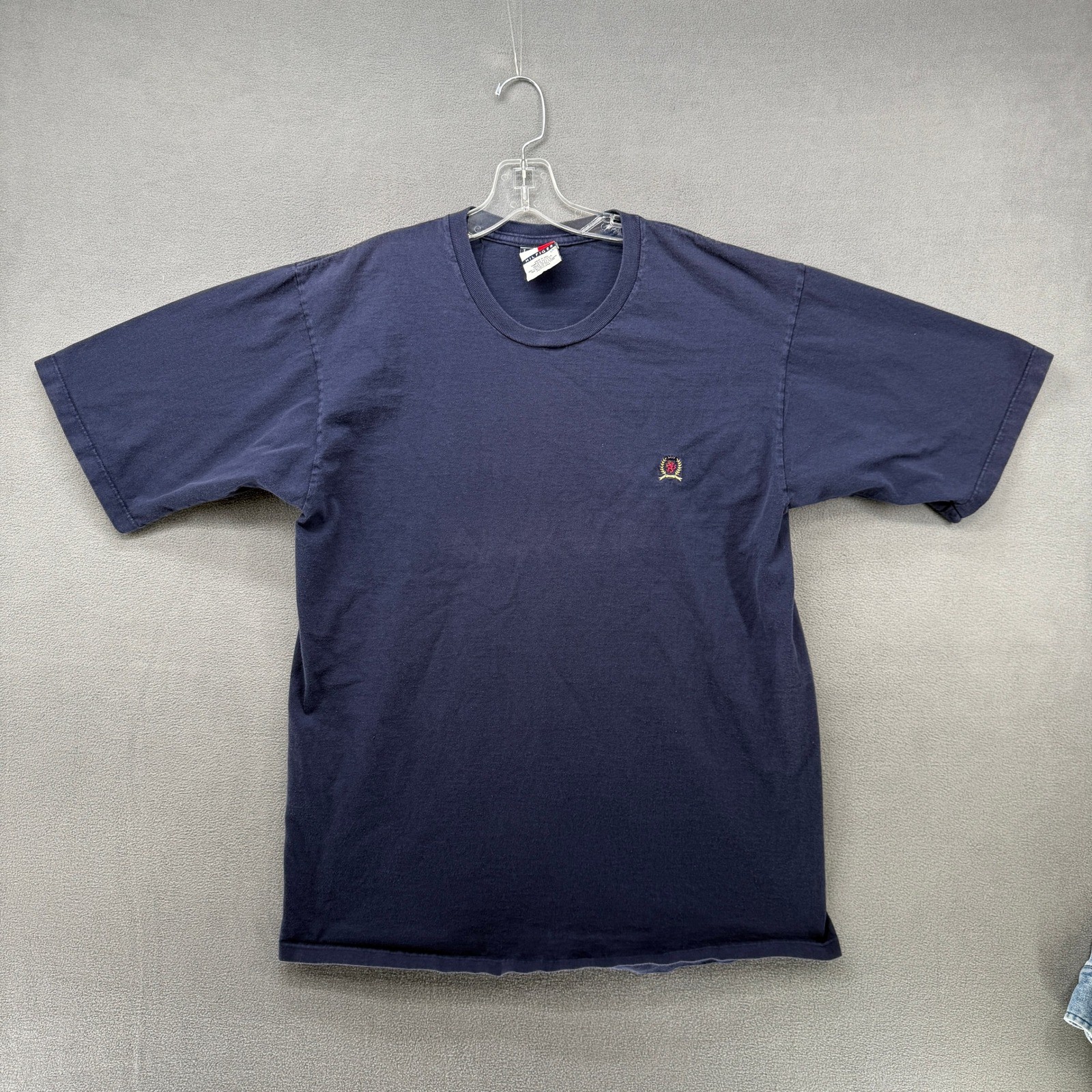 Vintage Tommy Hilfiger Navy Blue T Shirt Mens Large Made in USA 90s Cotton