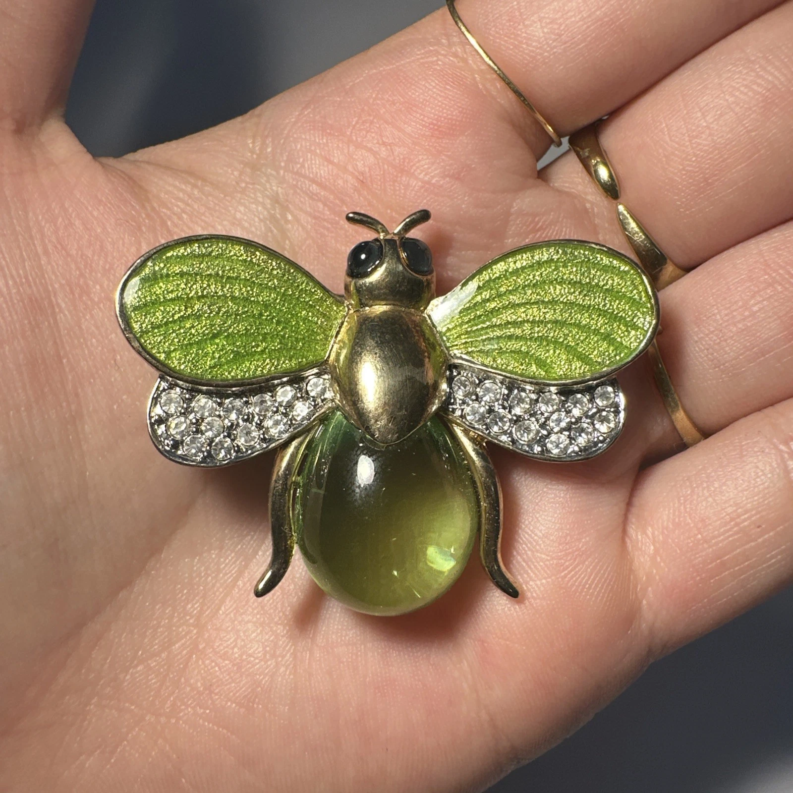 Broche Insecte, Vert, Nacré Avec Strass Blanc Bijoux Fantaisie