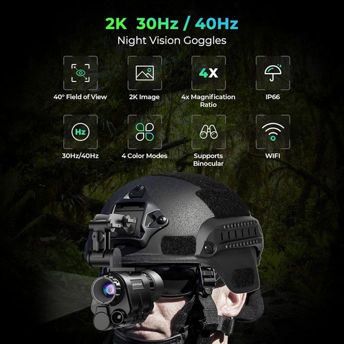 NVG30 Helmet Night Vision Monocular Wide View 40° 940nm IR WIFI Digital Starligh - Picture 3 of 16