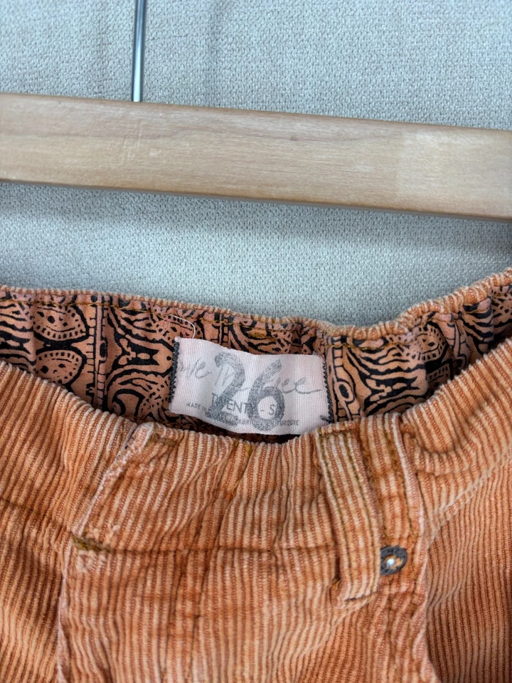 We The Free People Pants 26 Orange Cord Barrel Jeans Corduroy Button Fly - Image 3 of 4