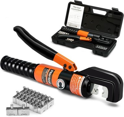 10 Ton Hydraulic Battery Cable Crimper with Spring-Loaded Handle & 9 Dies Batter