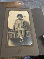 Photo Cute Little Girl on Bench by Witzel Los Angeles Circa 1920s 5-1/2" x 10"