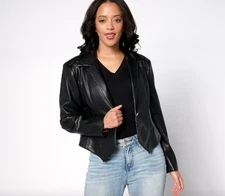 Attitudes by Renee Long Sleeve Faux Leather Blazer, Black Sz 2X a631296