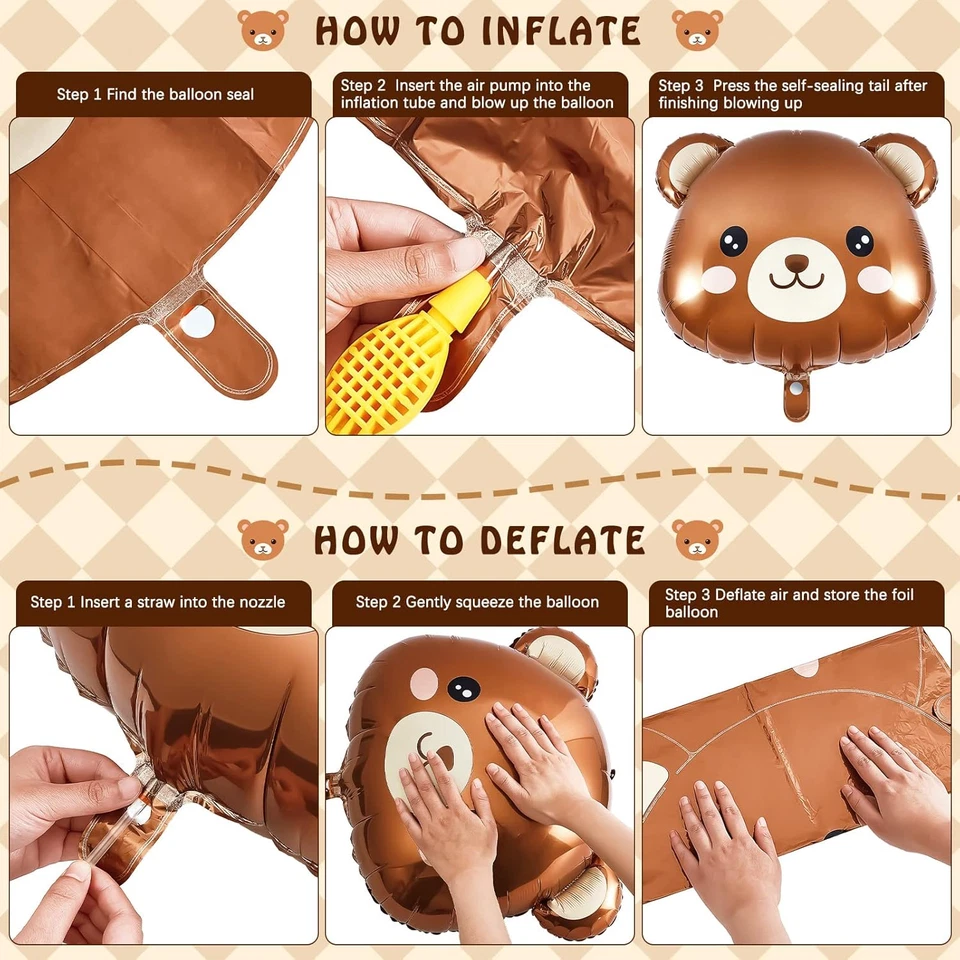 8 peças balões urso 21X22 polegadas decoração chá de bebê urso animal marrom hélio - Imagem 3 de 4