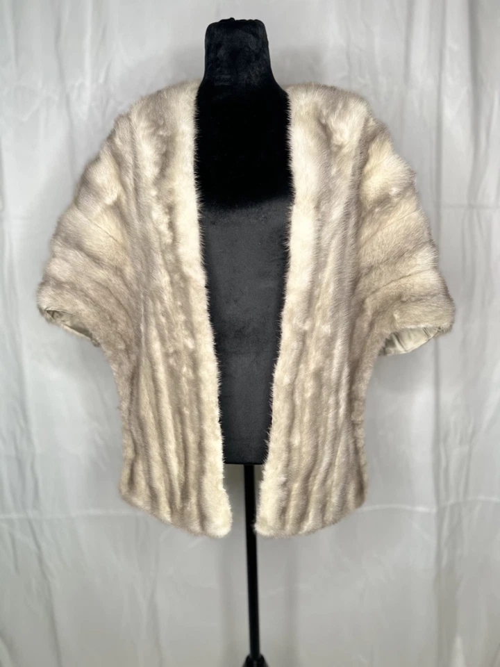 Estola/chaqueta corta de piel de visón de lujo vintage marfil beige/tono champán Foto 2 de 4