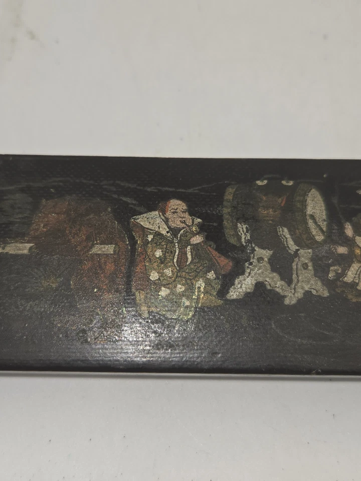 Japanese Meiji Hand-Painted Black 1800s Calligraphy Writing Pen Box Antique - Image 3 of 4