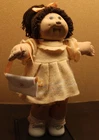 1984 Cabbage Patch Kid Brown Hair+Eyes Dimples HM2 OK Peach Sweater Dress+Purse