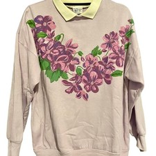 Vintage 90s Floral Granny-core Collared Sweatshirt Adult Large