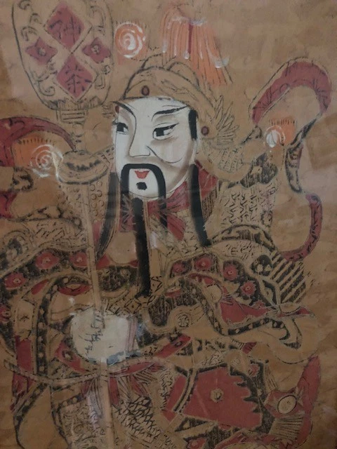 古董 20 世纪早期带框门神木版画,战士守护者 — 第 3/4 张图片