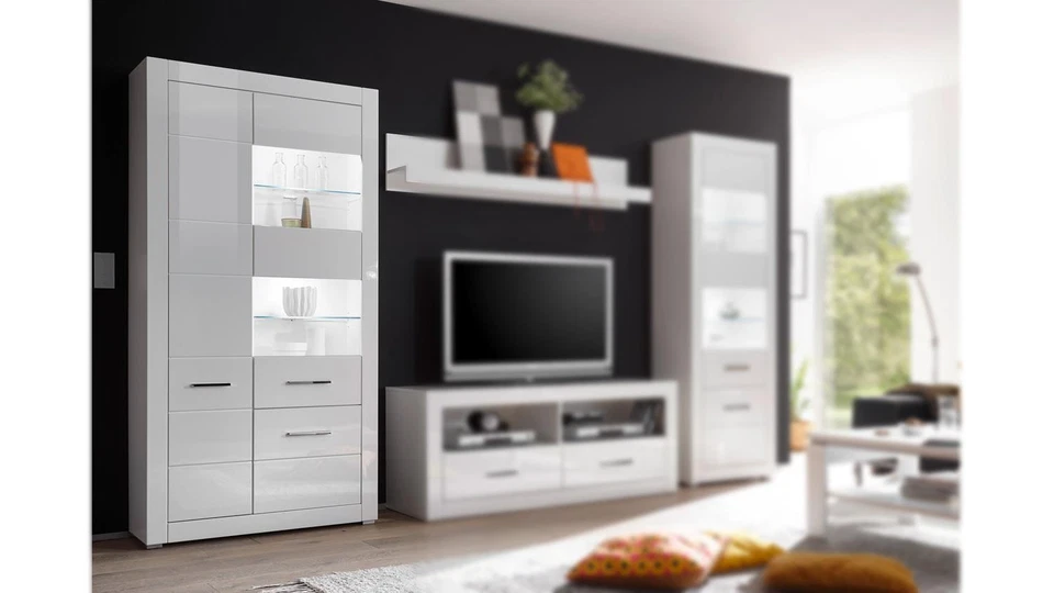 Vitrine Bianco Standvitrine Glasvitrine Buffet Schrank in weiß Hochglanz