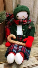 Primitive SNOWMAN Handmade DOLL 23" & Candy Cane - Winter Decor OOAK