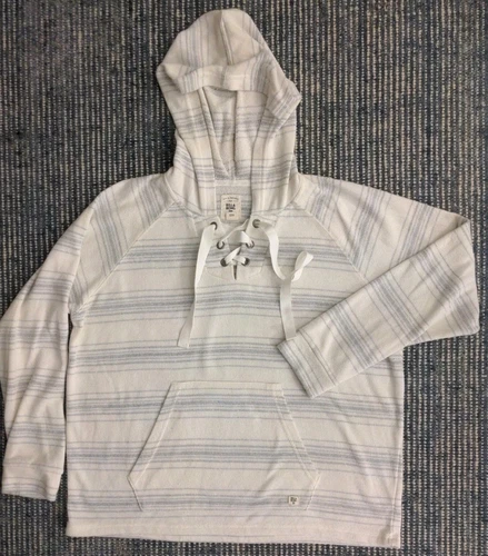 OFF WHITE Billabong maglione donna grande camicia righe coulisse stringata felpa con cappuccio boho