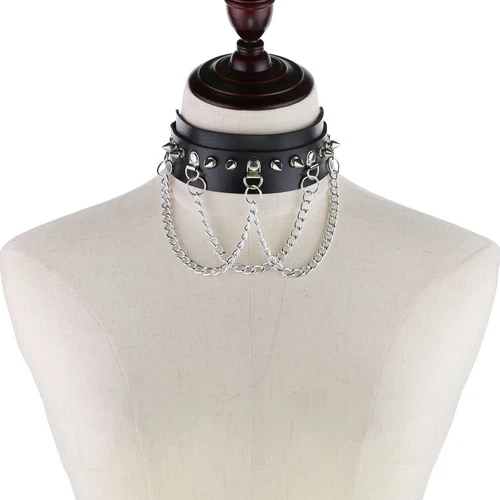 Punk Gothic Spike Rivit Choker Halsband PU Leder BDSM Halskette 16 Farben - Bild 6 von 36