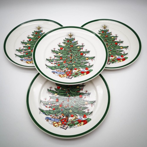 4 piatti da dessert vintage Cuthbertson albero di Natale insalata righe verdi Inghilterra