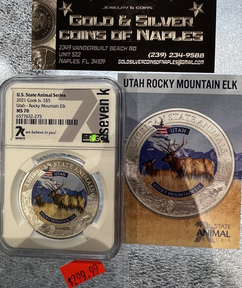 2021 Cook Is. S$5 Utah - Rocky Mountain Elk MS 70 Loc 15* - Image 3 of 3
