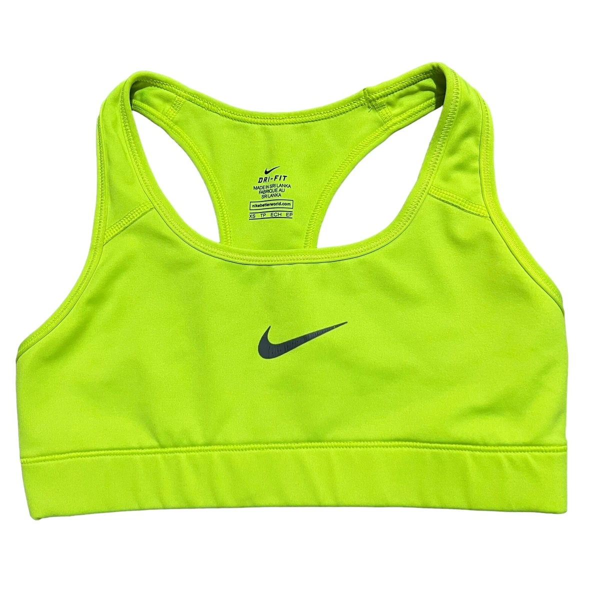 Nike XSMALL Pro Dri-Fit Womens Neon Yellow Center Swoosh Racerback Sports  Bra