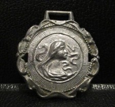 Vintage Lady Ladies Cameo Bust Head Face Metal Pocket Watch Fob Silver in Color