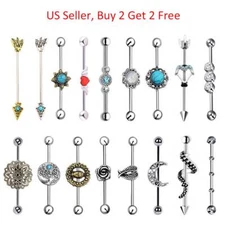 316L Surgical Steel Industrial Bar Scaffold Ear Barbell Ring Piercing Jewelry