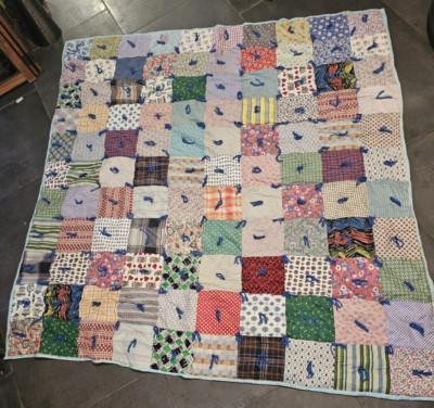 Handmade Quilt Blocks Fabric Blue Heavy Fill Estate Find 75 x 82