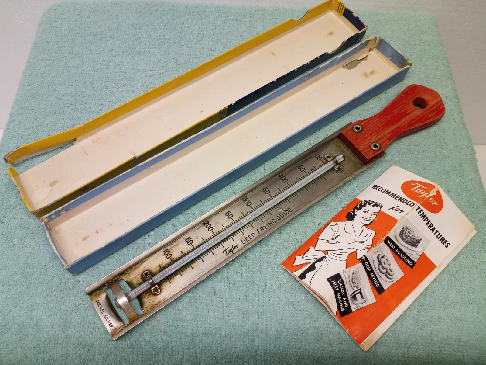 Vintage TAYLOR DEEP FRYING GUIDE THERMOMETER 5917 BOX INSTRUCTIONS
