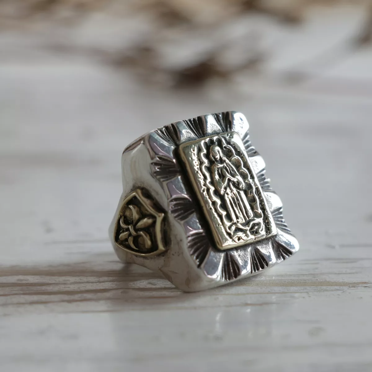 Virgin Mary Mexican Biker Ring Sterling Silver 925 Hip Hop Cross
