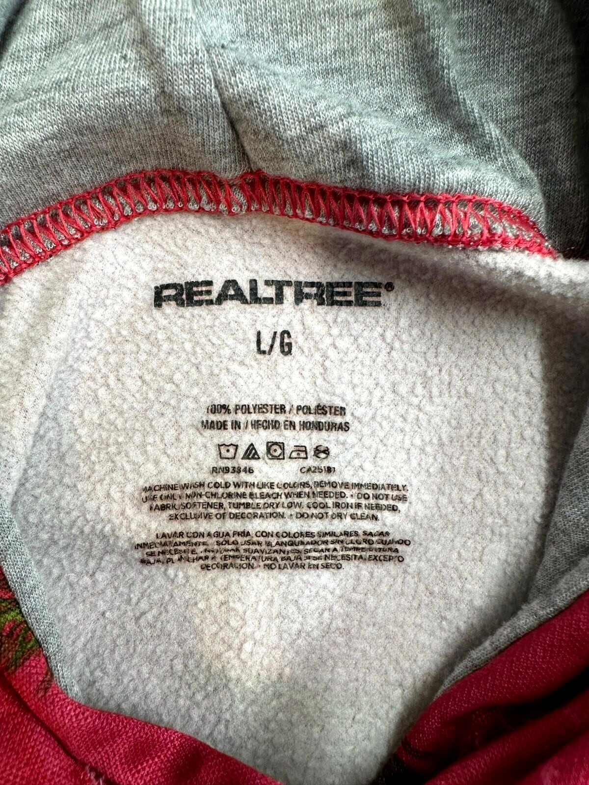 Realtree Women's Pullover Hoodie Pink Camo Pocket 100% Polyester Size Large