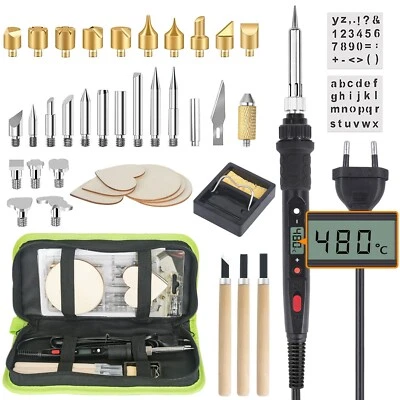 LEADERPRO Kit Pirografo Saldatore Legno 80W Display LCD Temperatura Regolabile 180-480°C