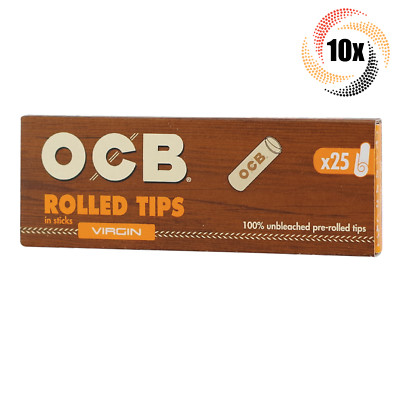 10x Packs OCB Virgin Unbleached Pre Rolled Tips | 25 Tips Per Pack | + 2 Tubes!
