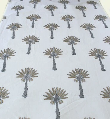 Indian Handmade Palm Tree Hand Block Print Fabric Cotton Fabric 5 Yards Crafts - Image 1 of 4