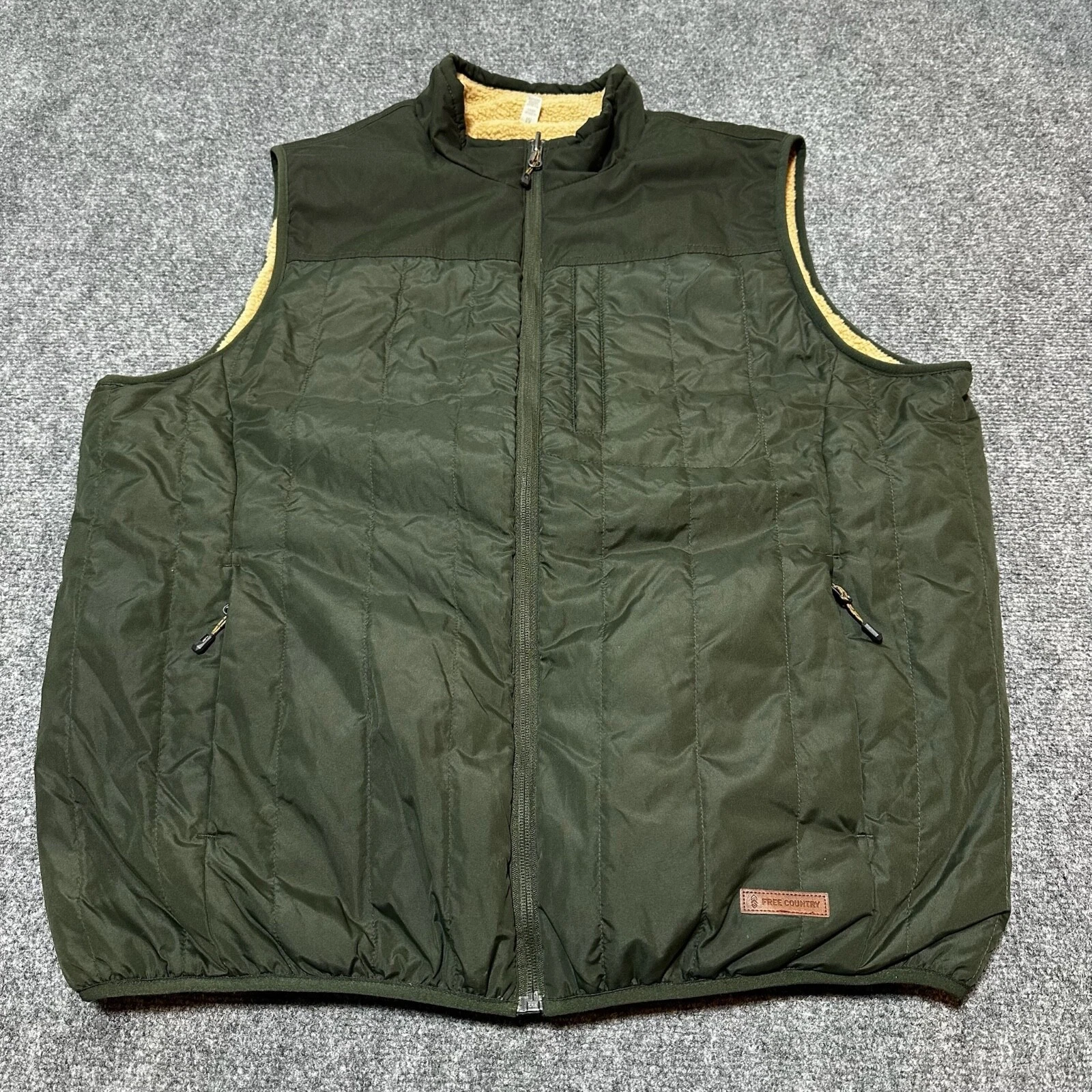 Free Country Vest Mens Medium Green Fleece Mock Neck Full Zip Reversible