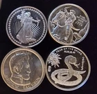 Lot of 4 Different 1/2 oz Bullion Zodiac Snake -999 Silver 2 Oz Total Art Coins