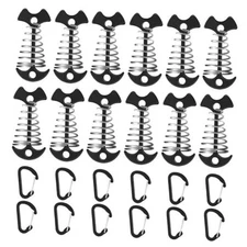 12 Pack Deck Anchors Pegs with Carabiners - Aluminum Rope Tensioner; Tent Black