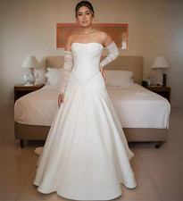 Elegent A-Line Wedding Dresses Lace Dress Bridal Strapless Court Train Gown 2026