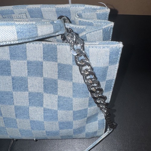 Borsa donna Rebecca Minkoff Lou in denim a scacchi con cinturino staccabile - Foto 9 di 12
