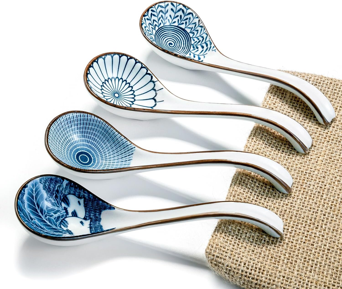 Asian Soup Spoon Set of 4, Ceramic Pho Spoons, Ramen Spoon