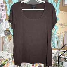 Attention Brown Short Sleeve Scoop Neck T-Shirt Top Women’s Size XL Fall Stretch