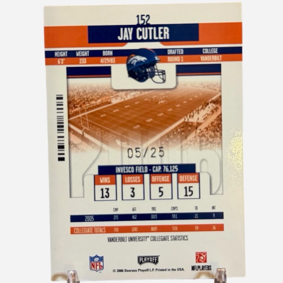 2006 PLAYOFF CONTENDERS PLAYOFF TICKET /25 JAY CUTLER RC RARE BRONCOS BEARS #152 - Image 2 of 2