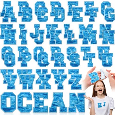 52 Pcs Summer Alphabet Patches Ocean Self Adhesive Iron on Letter Patches Blu...