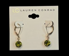 LC Lauren Conrad Women's Green Gold Plated Leverback Dangle Earrings NWT